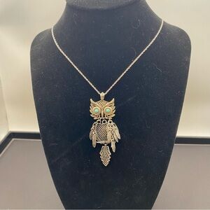 Owl Pendant Necklace with Turquoise Accent - Women's Jewelry